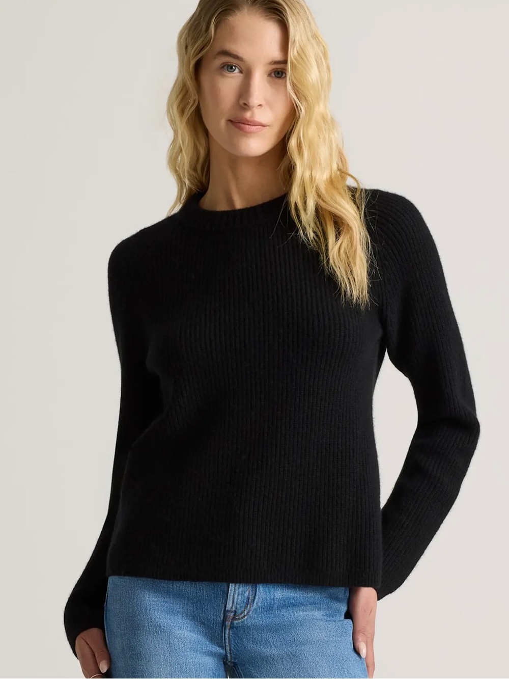Quince Black Mongolian Cashmere Fisherman Crewneck Sweater Size Small